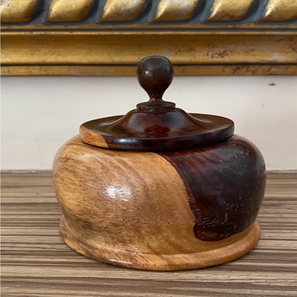 Small 2 Toned Wood Turned Trinket Box with Lid - Picture 2 of 8